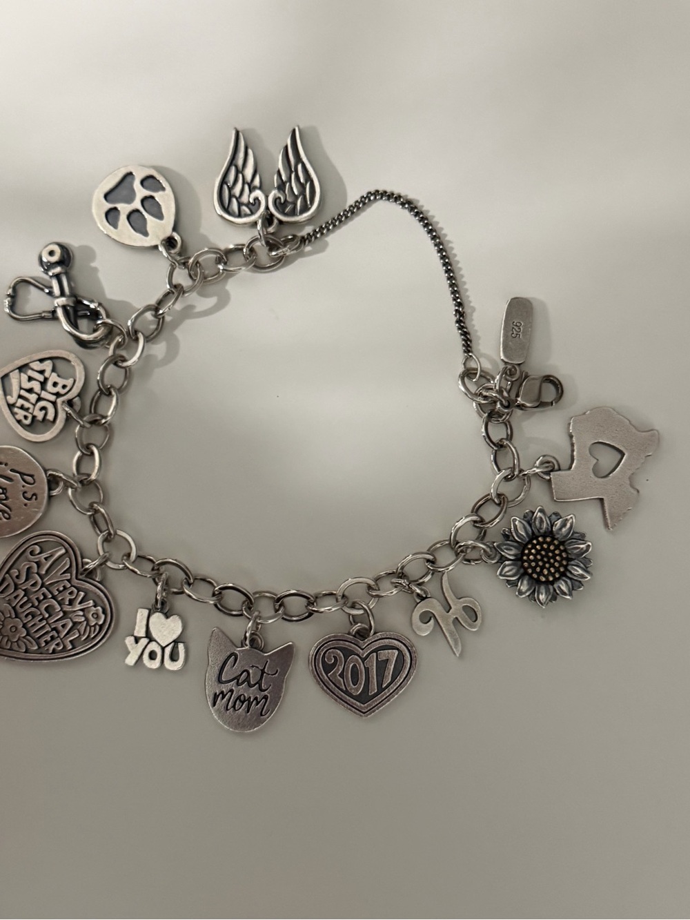 James Avery 925 Sterling Silver Charm Bracelet w/ P.S. I love you & Heart Charms - Picture 4 of 9